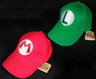 2PCS Super Mario Bros Luigi ADULT Hat Cap Costume cosplay Halloween hat baseball cap: Clothing