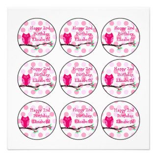 Pink Owl 2nd Birthday Cupcake Toppers Custom Announcement