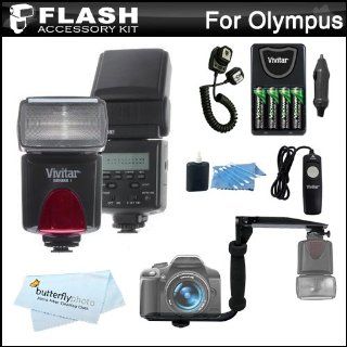 Flash Kit For Olympus EP 1, EP 2, E P3, E PL2, E PL3, E 410E 510E 520E 620E 30 And OM D E M5 Digital Camera Includes Vivitar DF 293 TTL LCD Bounce Zoom Swivel DSLR AF Flash w/LCD Display Includes Reflecting Plate And Wide Angle Flash Diffuser + More : Digi
