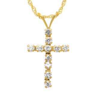 10k Gold Swarovski Elements Cross Pendant Necklace: Jewelry
