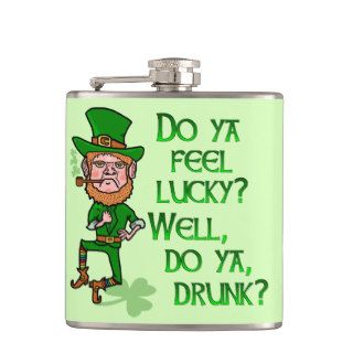 Funny Tough Lucky Drunk Leprechaun Hip Flasks