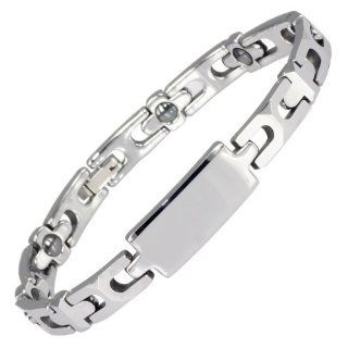 8in. Tungsten Carbide High Polish Engraved Magnetic Bracelet: Link Bracelets: Jewelry
