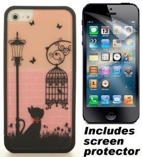 Black Pink Ero Style Cat Bird Cage Hard Cover Case & Screen Protector for Apple iPhone 5: Cell Phones & Accessories