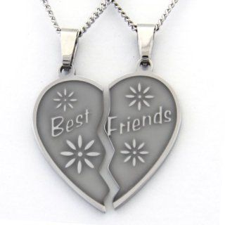 Best Friend Necklaces Break Apart Heart Necklace 2 Half Heart Pieces (2) 18 Inch Chains Friendship Gifts: Jewelry