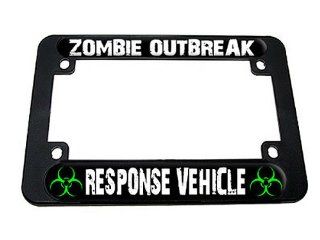 Zombie Outbreak Response Vehicle   Green Biohazard Motorcycle License Plate Frame Automotive