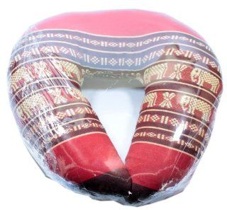 Travel Neck Pillow with Thai Pattern Natural Cotton Cover, Red  