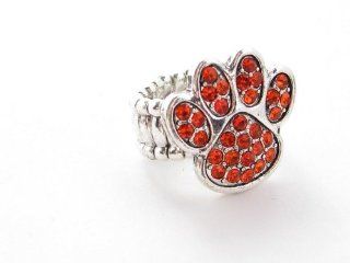 Paw Print Orange Crystals Silver Plated Fashion Stretch Ring: Sports Accessory Store: Jewelry