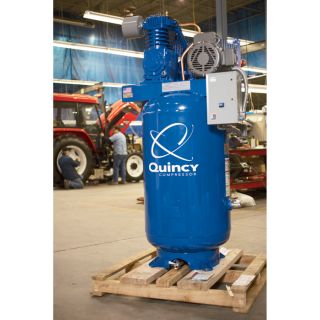 Quincy Compressor Reciprocating Air Compressor — 5 HP, 230 Volt Single Phase, 80-Gallon Vertical Tank, Model# 251CS80VCB  19 CFM   Below Air Compressors