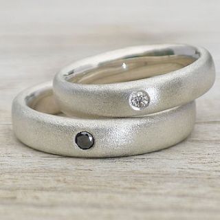 handmade frosted silver diamond wedding rings by lilia nash jewellery