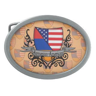 Armenian American Shield Flag Oval Belt Buckle