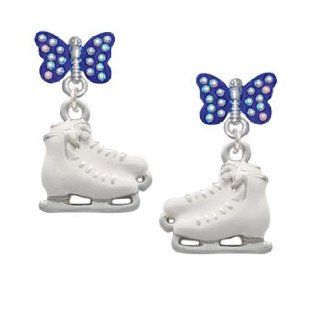White Ice Skates Blue Sapphire Crystal Butterfly Lulu Post Earrings [Jewelry]: Jewelry