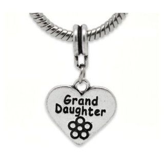 One (1) "Grand Daughter Love Heart Dangle Charm" Bead Fits Pandora Troll Chamilia Biagi Bracelet: Jewelry