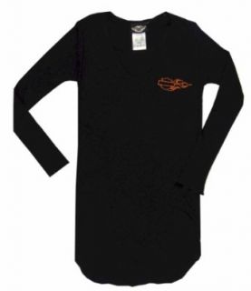 Harley Davidson Logo   Black Ribbed Sleep Tee for women (X Small): Clothing