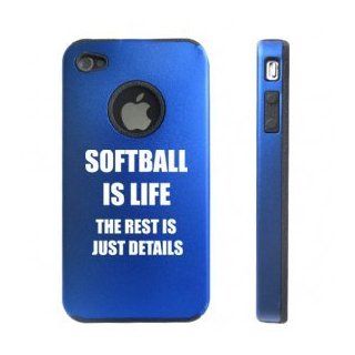 Apple iPhone 4 4S Blue D7618 Aluminum & Silicone Case Cover Softball Is Life: Cell Phones & Accessories