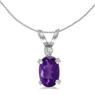 Birthstone Company 14k White Gold Oval Amethyst And Diamond Filagree Pendant with 18" Chain: Jewelry