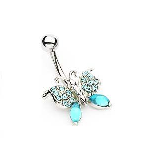 Navel Ring w/ Gem Butterfly Blue Butterfly Belly Ring Body Piercing: Jewelry