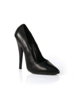 Sexy 6 Inch Black Leather High Heel Pump   5: Clothing