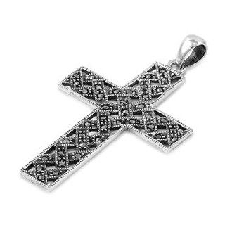 Sterling Silver Celtic Cross Marcasite Pendant Jewelry
