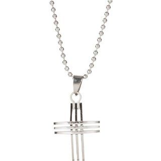 Heirloom Finds Mens Stainless Steel Trio Cross Pendant Necklace on 22" Ball Chain: Jewelry