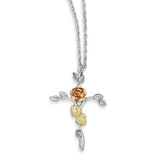 Sterling Silver & 12K Rose Cross Necklace Pendants Jewelry
