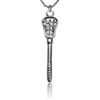 Austrian Crystal Silver Lacrosse Stick Pendant Necklace with Cubic Zirconium: Jewelry