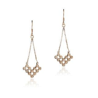 Rose Gold Tone over Sterling Silver V Shape Cut Out Chandelier Earrings: Jewelry