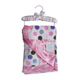 40" Reversible Satin Pink Polka Dot Baby Girl Blanket with Matching Satin Hanger Gift Set : Nursery Blankets : Baby