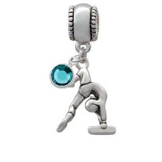 Gymnast Balance Beam Charm Bead with Blue Zircon Crystal Dangle: Delight: Jewelry