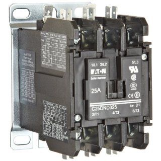 Eaton C25DND325B Definite Purpose Contactor, 50mm, 3 Poles, Screw/Pressure Plate, Quick Connect Side By Side Terminals, 25A Current Rating, 2 Max HP Single Phase at 115V, 7.5 Max HP Three Phase at 230V, 10 Max HP Three Phase at 480V, 208 240VAC Coil Voltag