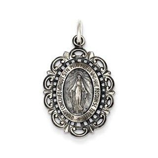 Miraculous Medal Sterling Silver Antiqued Miraculous Medal: Pendants: Jewelry