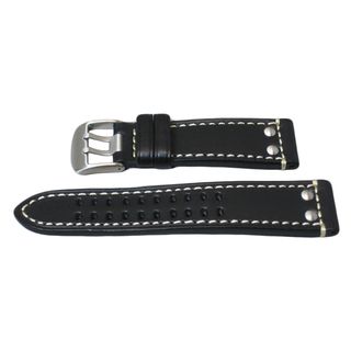Hadley Roma Genuine Leather Black Watch Strap With White Contrast Stitching Watch Bands