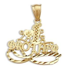 #1 Brother Pendant 14k Yellow Gold Family Love Charm Jewelry