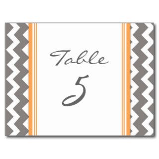 Wedding Table Number Cards Grey Orange Chevron Post Card