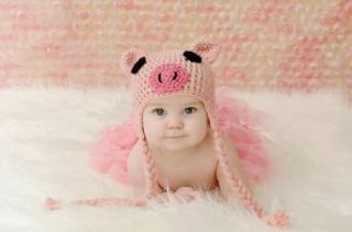 Newborn Toddler Crochet Piggy Pig Hat in Pink Baby Girl Boy Shower Party Costume Photo Props 0 12 Month Clothing