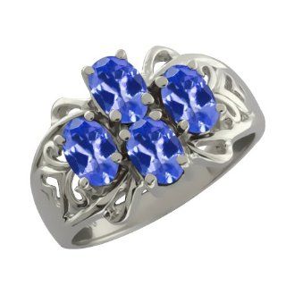 1.80 Ct Oval Blue Tanzanite Sterling Silver Ring: Jewelry