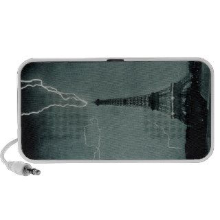 Lightning Strikes Eiffel Tower Vintage Photograph Mini Speakers