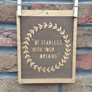 'dreams' inspirational wooden quote by little orange