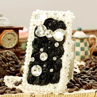 Bling Bling Pearl Black Lace Flower Gem Handmade Case for Iphone 5 Cell Phones & Accessories