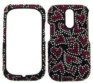 FULL DIAMOND CRYSTAL STONES COVER CASE FOR KYOCERA RIO E3100 HOT PINK HEARTS BLACK: Cell Phones & Accessories