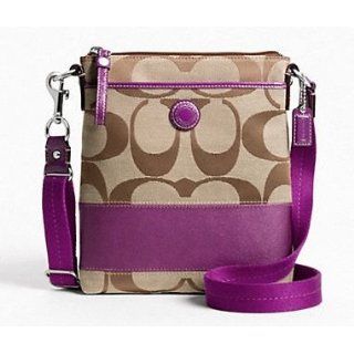 Coach Signature Stripe Swing Pack Khaki/ Purple 47720: Cross Body Handbags: Shoes