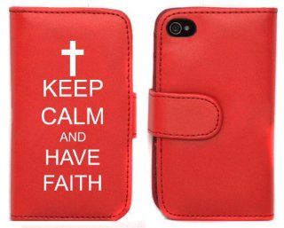 Red Apple iPhone 5 5S 5LP370 Leather Wallet Case Cover Keep Calm and Have Faith Cross: Cell Phones & Accessories