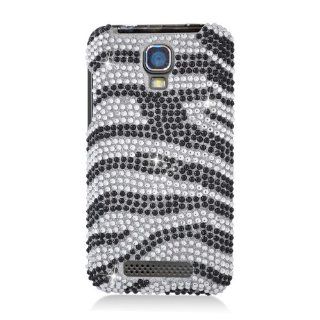 Eagle Cell PDZTEV8000F370 RingBling Brilliant Diamond Case for ZTE Engage V8000   Retail Packaging   Black/Siver Zebra: Cell Phones & Accessories