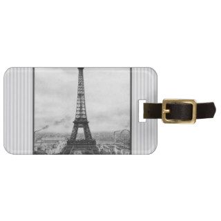 Eiffel Tower In Paris Striped Vintage Travel Bag Tags