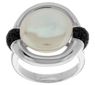 Honora Cultured Pearl 13.0mm Coin & Black Spinel Sterling Ring —
