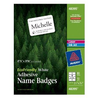Avery EcoFriendly Name Badge Labels for Laser and Ink Jet Printers, 2.333 x 3.375 Inches, White, Permanent, Pack of 80 (48395) : Identification Badges : Office Products