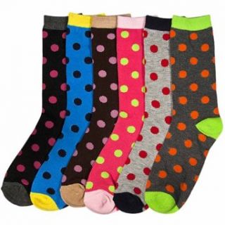 Luxury Divas Brightly Colored Multi Polka Dot Print Assorted 6 Pack Crew Socks