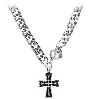 Oxidized Sterling Silver Stigma Chain Link Cross Necklace: Jewelry