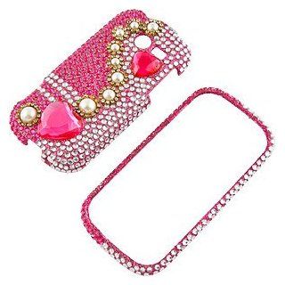 Rhinestones Protector Case for Samsung Array M390, Hearts & Pearls (Pink) Full Diamond: Cell Phones & Accessories