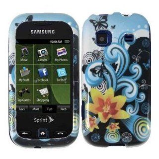 Butterfly Yellow Lily Flower Blue Splash Design Protector Snap on Hard Cover Case for Samsung Trender M380 (SPRINT) + Luxmo Brand Travel Charger: Cell Phones & Accessories