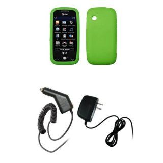 LG Prime GS390   Premium Neon Green Soft Silicone Gel Skin Cover Case + Rapid Car Charger + Wall Travel Home Charger for LG Prime GS390: Cell Phones & Accessories